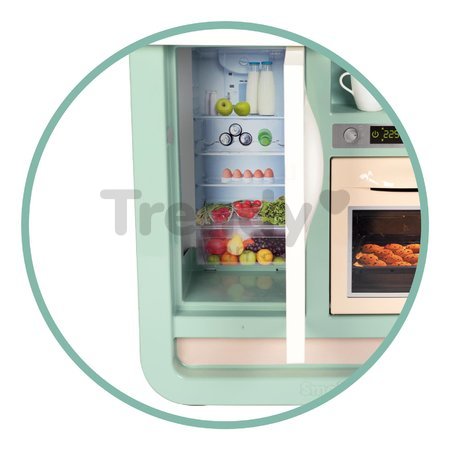 Kuchynka so zvukmi Cherry Kitchen Green Smoby s jedálenským stolom rúrou a chladnička s 25 doplnkami