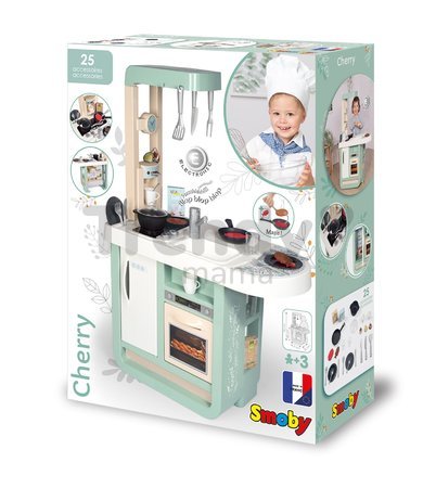 Kuchynka so zvukmi Cherry Kitchen Green Smoby s jedálenským stolom rúrou a chladnička s 25 doplnkami