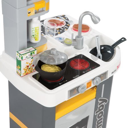 Kuchyňka Tefal Studio Smoby elektronická se zvuky, se sodou, opečenými potravinami a 27 doplňky žluto-šedá