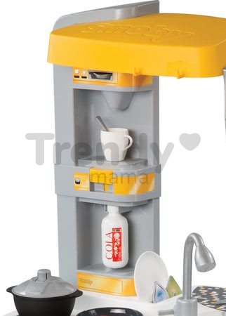 Kuchyňka Tefal Studio Smoby elektronická se zvuky, se sodou, opečenými potravinami a 27 doplňky žluto-šedá