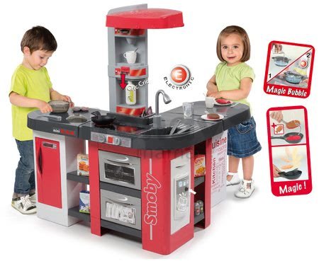 Kuchynka Tefal Studio XXL Smoby elektronická s magickým bublaním a ľadom s 38 doplnkami červeno-strieborná