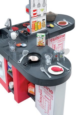 Kuchynka Tefal Studio XXL Smoby elektronická s magickým bublaním a ľadom s 38 doplnkami červeno-strieborná
