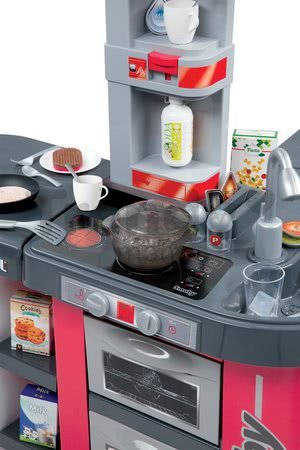 Kuchynka Tefal Studio XXL Smoby elektronická s magickým bublaním a ľadom s 38 doplnkami červeno-strieborná