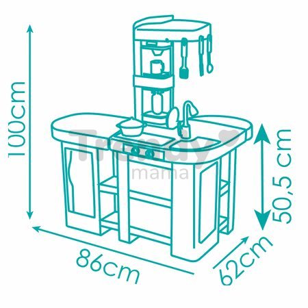 Kuchynka Tefal Studio XL Bubble Smoby elektronická s magickým bublaním tyrkysová a 34 doplnkov