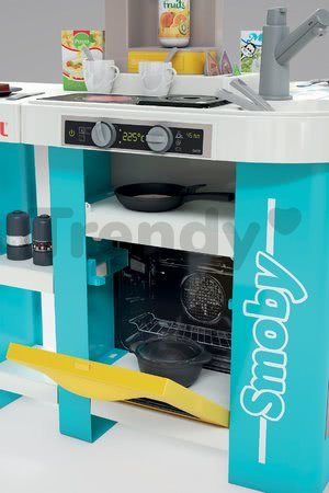 Kuchynka elektronická Tefal Studio 360° XL Bubble Smoby tyrkysovo-žltá s magickým bublaním a cestovinami s 34 doplnkami