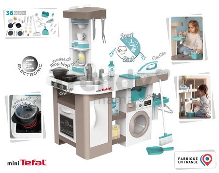 Kuchynka elektronická s práčkou a žehliacou doskou Tefal Cleaning Kitchen 360° Smoby so zvukmi a funkčnými spotrebičmi 36 doplnkov 100 cm výška/51 cm 