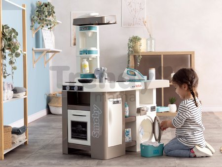 Kuchynka elektronická s práčkou a žehliacou doskou Tefal Cleaning Kitchen 360° Smoby so zvukmi a funkčnými spotrebičmi 36 doplnkov 100 cm výška/51 cm 