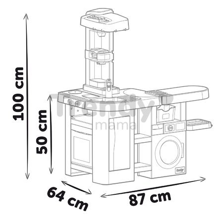 Kuchynka elektronická s práčkou a žehliacou doskou Tefal Cleaning Kitchen 360° Smoby so zvukmi a funkčnými spotrebičmi 36 doplnkov 100 cm výška/51 cm 