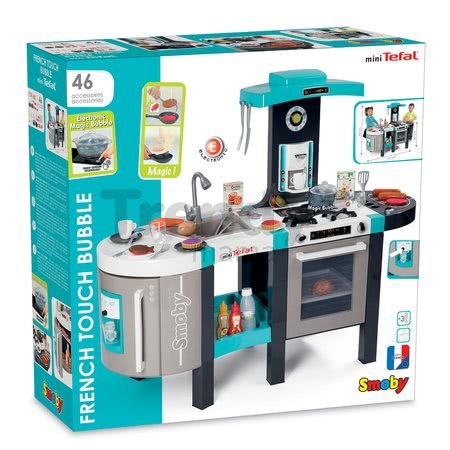 Kuchynka Tefal French Touch Bubble Smoby elektronická s magickým bublaním grilom ľadom a 46 doplnkami tyrkysovo-šedá
