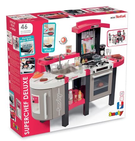 Kuchyňka Tefal Super Chef Deluxe Smoby elektronická s magickým hrncem grilem a ledem 46 doplňků