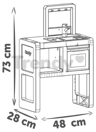 Kuchynka Vanilla Kitchen Smoby s 11 doplnkami s výškou pracovnej dosky 51 cm