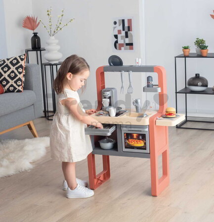 Kuchynka elektronická so zásuvkou na príbory Safran Kitchen Smoby so zvukom a kávovar s jedálenským kútikom 24 doplnkov