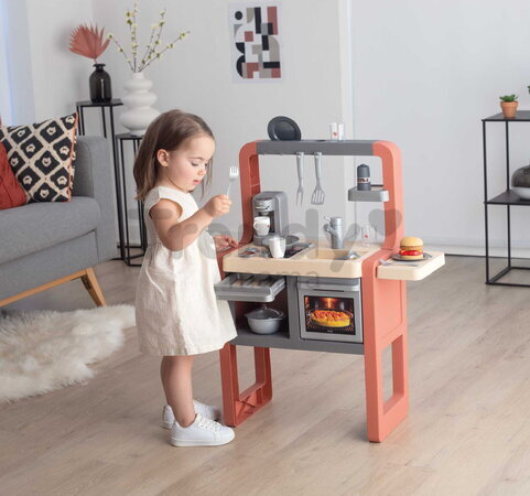Kuchynka elektronická so zásuvkou na príbory Safran Kitchen Smoby so zvukom a kávovar s jedálenským kútikom 24 doplnkov