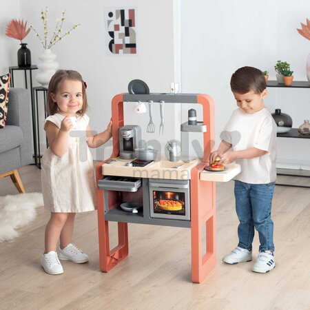 Kuchynka elektronická so zásuvkou na príbory Safran Kitchen Smoby so zvukom a kávovar s jedálenským kútikom 24 doplnkov