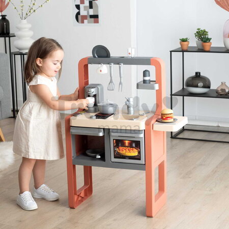 Kuchynka elektronická so zásuvkou na príbory Safran Kitchen Smoby so zvukom a kávovar s jedálenským kútikom 24 doplnkov