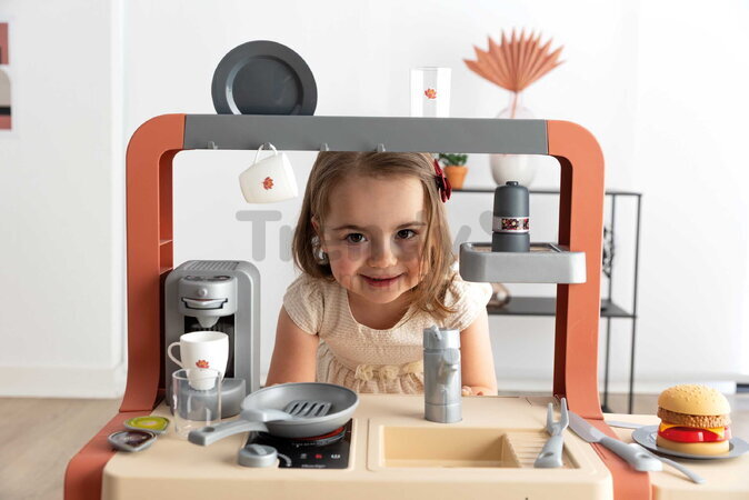 Kuchynka elektronická so zásuvkou na príbory Safran Kitchen Smoby so zvukom a kávovar s jedálenským kútikom 24 doplnkov