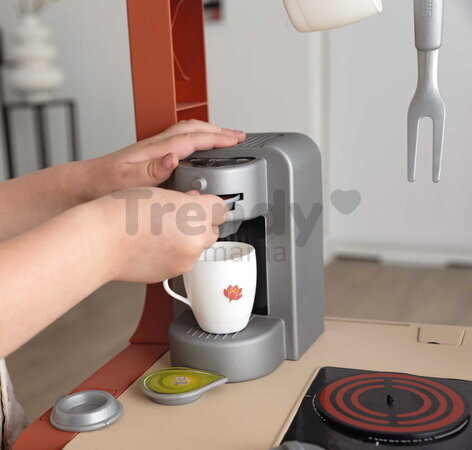 Kuchynka elektronická so zásuvkou na príbory Safran Kitchen Smoby so zvukom a kávovar s jedálenským kútikom 24 doplnkov