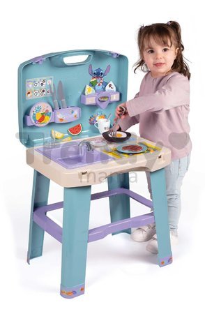 Kuchynka v kufríku Stitch Kitchen Smoby prenosná s 20 doplnkami a kuchynským náradím