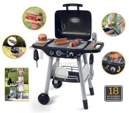 Grill Barbecue Smoby s mechanickými funkciami a zvukom a 18 doplnkami 73 cm výška