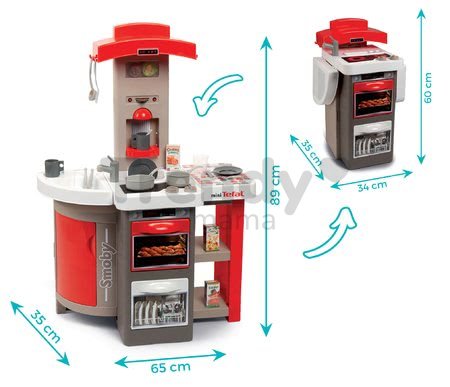 Kuchynka skladacia elektronická Tefal Opencook Smoby červená s kávovarom a chladničkou a 22 doplnkov