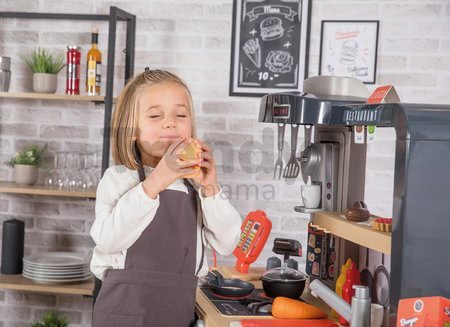 Reštaurácia s elektronickou kuchynkou Chef Corner Restaurant Smoby obojstranná s tečúcou vodou a špecialitami výškovo nastaviteľná 70 doplnkov