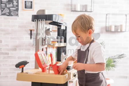 Reštaurácia s elektronickou kuchynkou Chef Corner Restaurant Smoby obojstranná s tečúcou vodou a špecialitami výškovo nastaviteľná 70 doplnkov