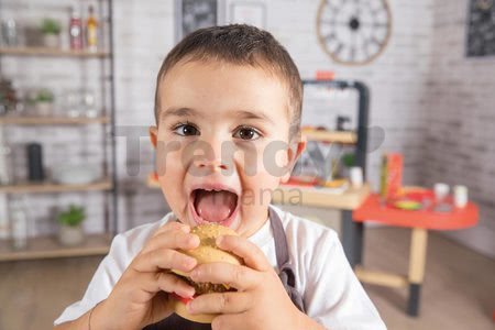 Reštaurácia s elektronickou kuchynkou Chef Corner Restaurant Smoby obojstranná s tečúcou vodou a špecialitami výškovo nastaviteľná 70 doplnkov