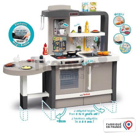 Kuchynka elektronická s nastaviteľnou výškou Tefal Evolutive Kitchen Smoby s bublajúcou vodou a funkčnými spotrebičmi 40 doplnkov 101 cm výška/51 cm p