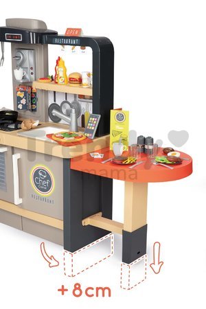 Kuchynka s reštauráciou elektronická Burger Chef Corner Smoby s tečúcou vodou a funkčné spotrebiče s potravinami 70 doplnkov 101 cm výška/51 cm pult