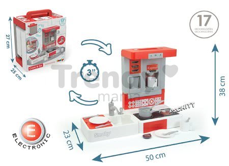 Kuchynka na cesty Cook&Go Red Smoby skladacia elektronická so zvukom funkciami a 17 doplnkov