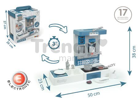 Kuchynka na cesty Cook&Go Blue Smoby skladacia elektronická so zvukom a svetlom a 17 doplnkov