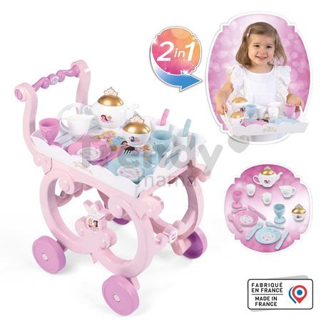 Servírovací stolík Disney Princess XL Tea Trolley Smoby s veľkou čajovou súpravou 17 dielov