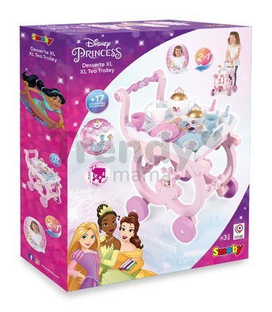 Servírovací stolík Disney Princess XL Tea Trolley Smoby s veľkou čajovou súpravou 17 dielov