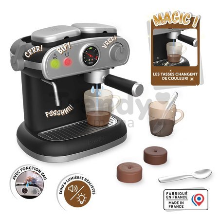Kávovar elektronický Espresso Coffee Machine Smoby s realistickým zvukom a svetlom s magickými šálkami 7 doplnkov