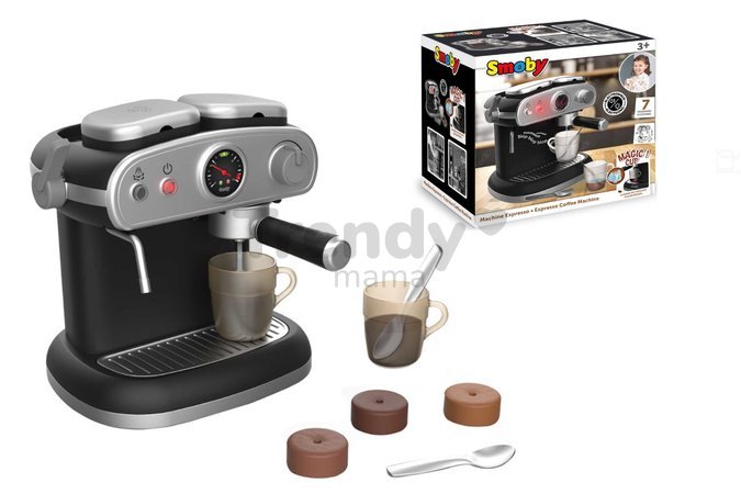 Kávovar elektronický Espresso Coffee Machine Smoby s realistickým zvukom a svetlom s magickými šálkami 7 doplnkov