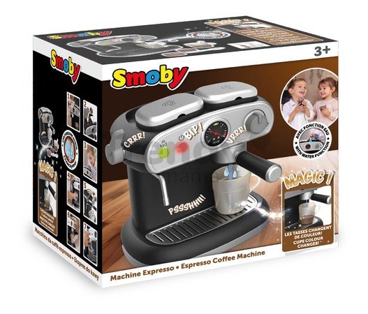 Kávovar elektronický Espresso Coffee Machine Smoby s realistickým zvukom a svetlom s magickými šálkami 7 doplnkov