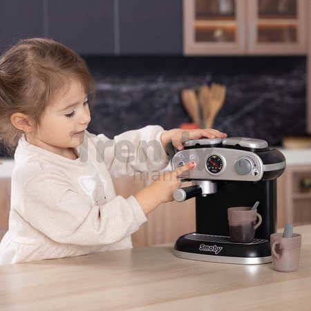 Kávovar elektronický Espresso Coffee Machine Smoby s realistickým zvukom a svetlom s magickými šálkami 7 doplnkov