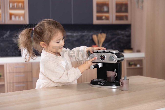 Kávovar elektronický Espresso Coffee Machine Smoby s realistickým zvukom a svetlom s magickými šálkami 7 doplnkov