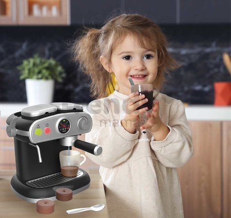 Kávovar elektronický Espresso Coffee Machine Smoby s realistickým zvukom a svetlom s magickými šálkami 7 doplnkov