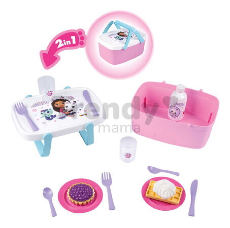 Piknikový košík a stolík 2v1 Gabby Picnic Basket Smoby 14 doplnkov s obedovou súpravou