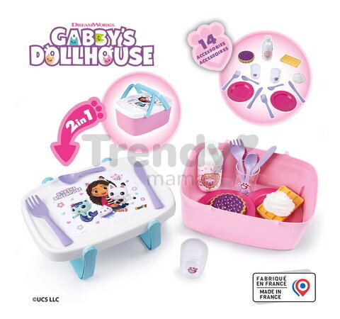 Piknikový košík a stolík 2v1 Gabby Picnic Basket Smoby 14 doplnkov s obedovou súpravou