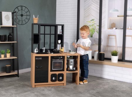 Kuchynka moderná Loft Industrial Kitchen Smoby s kávovarom a funkčnými spotrebičmi a 32 doplnkami 50 cm pracovná doska