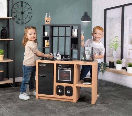 Kuchynka moderná Loft Industrial Kitchen Smoby s kávovarom a funkčnými spotrebičmi a 32 doplnkami 50 cm pracovná doska