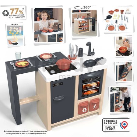 Kuchynka ostrovček s magickými cestovinami Kitchen Island 360° Smoby obojstranná s otvárateľnou rúrou a úložným priestorom 23 doplnkov