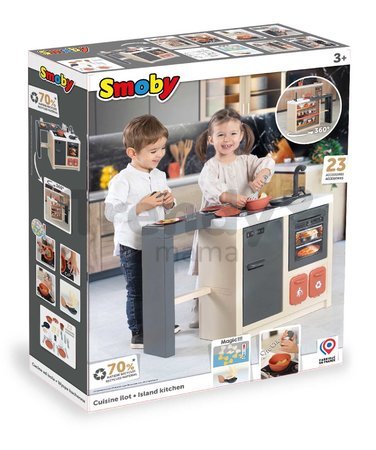Kuchynka ostrovček s magickými cestovinami Kitchen Island 360° Smoby obojstranná s otvárateľnou rúrou a úložným priestorom 23 doplnkov