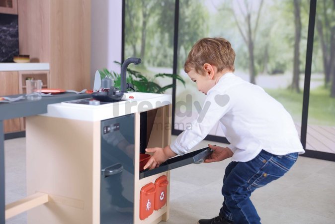 Kuchynka ostrovček s magickými cestovinami Kitchen Island 360° Smoby obojstranná s otvárateľnou rúrou a úložným priestorom 23 doplnkov