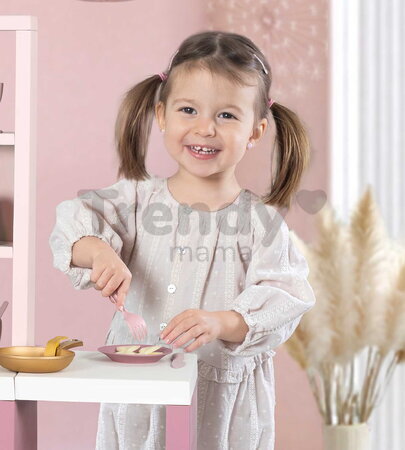 Kuchynka elektronická s magickými cestovinami Loft Fleur Pink 360° Smoby ružová so zvukom obojstranná s 27 doplnkami 50 cm pracovná doska