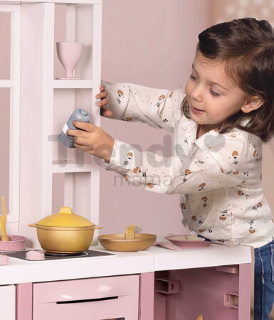 Kuchynka elektronická s magickými cestovinami Loft Fleur Pink 360° Smoby ružová so zvukom obojstranná s 27 doplnkami 50 cm pracovná doska