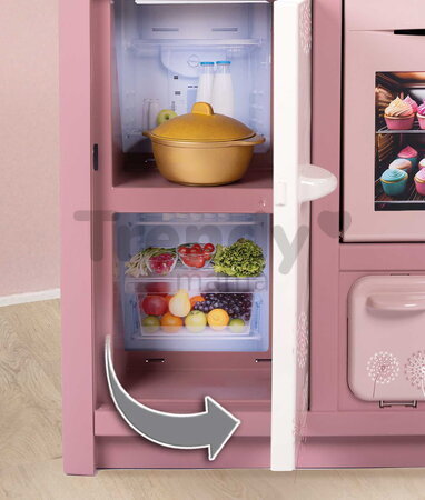 Kuchynka elektronická s magickými cestovinami Loft Fleur Pink 360° Smoby ružová so zvukom obojstranná s 27 doplnkami 50 cm pracovná doska