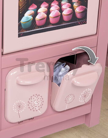 Kuchynka elektronická s magickými cestovinami Loft Fleur Pink 360° Smoby ružová so zvukom obojstranná s 27 doplnkami 50 cm pracovná doska